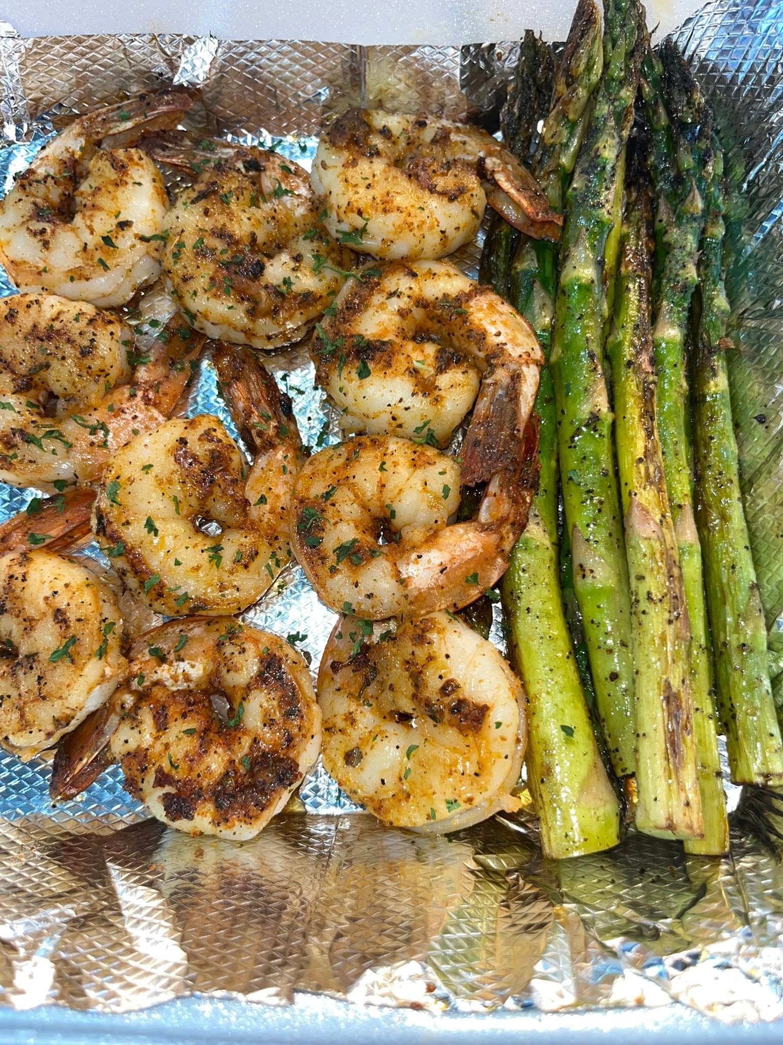 Shrimp and asparagus from Off The Hook Eatery